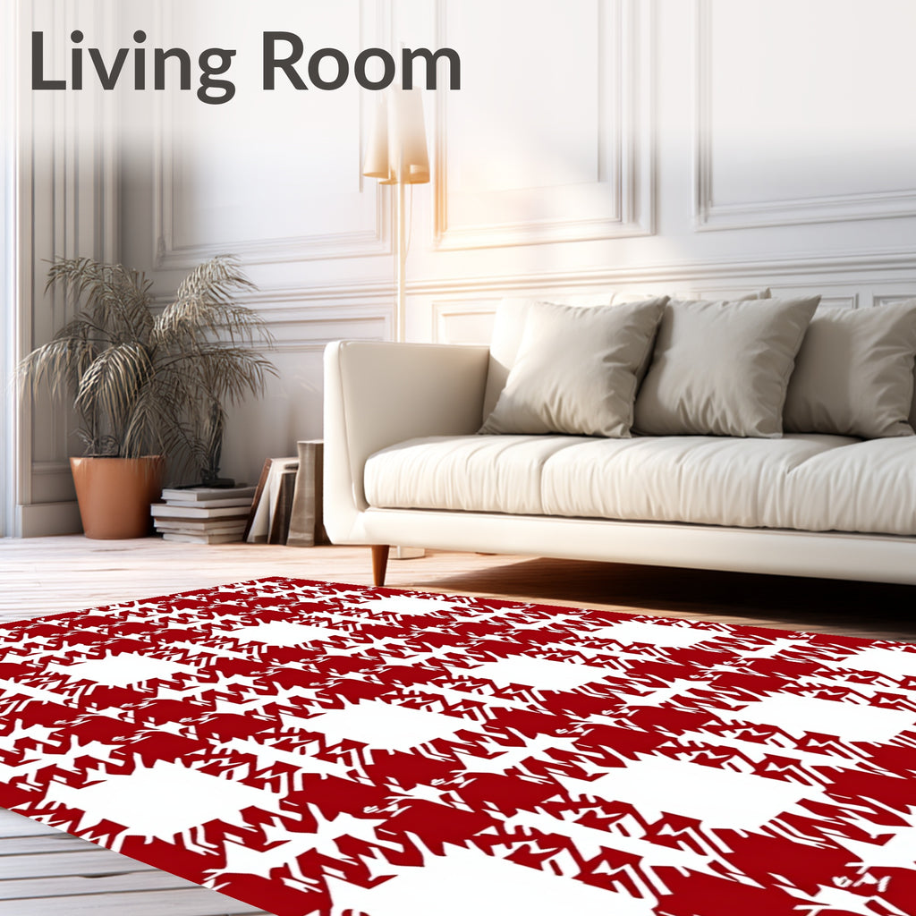 Classic Red Houndstooth Checkered Rug