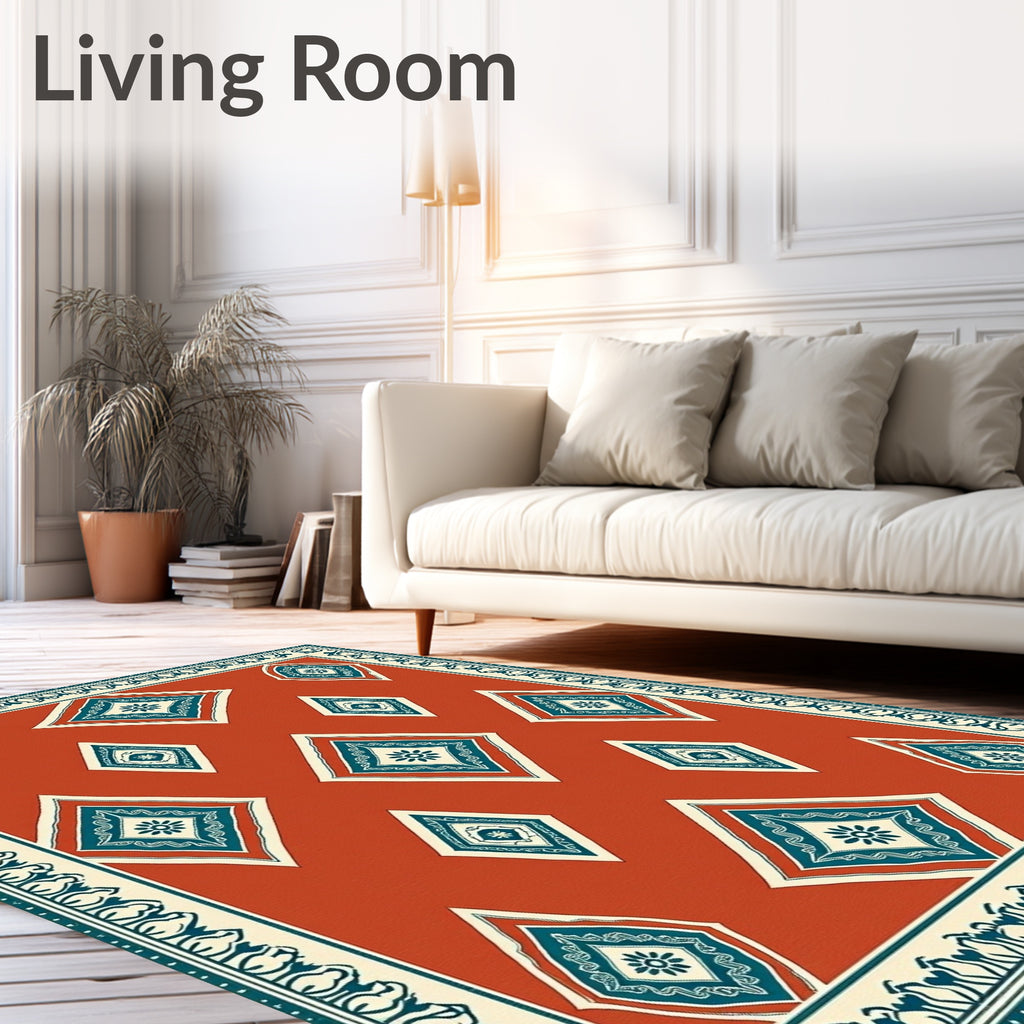 Terracotta Diamond Medallion Border Rug
