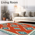 Terracotta Diamond Medallion Border Rug