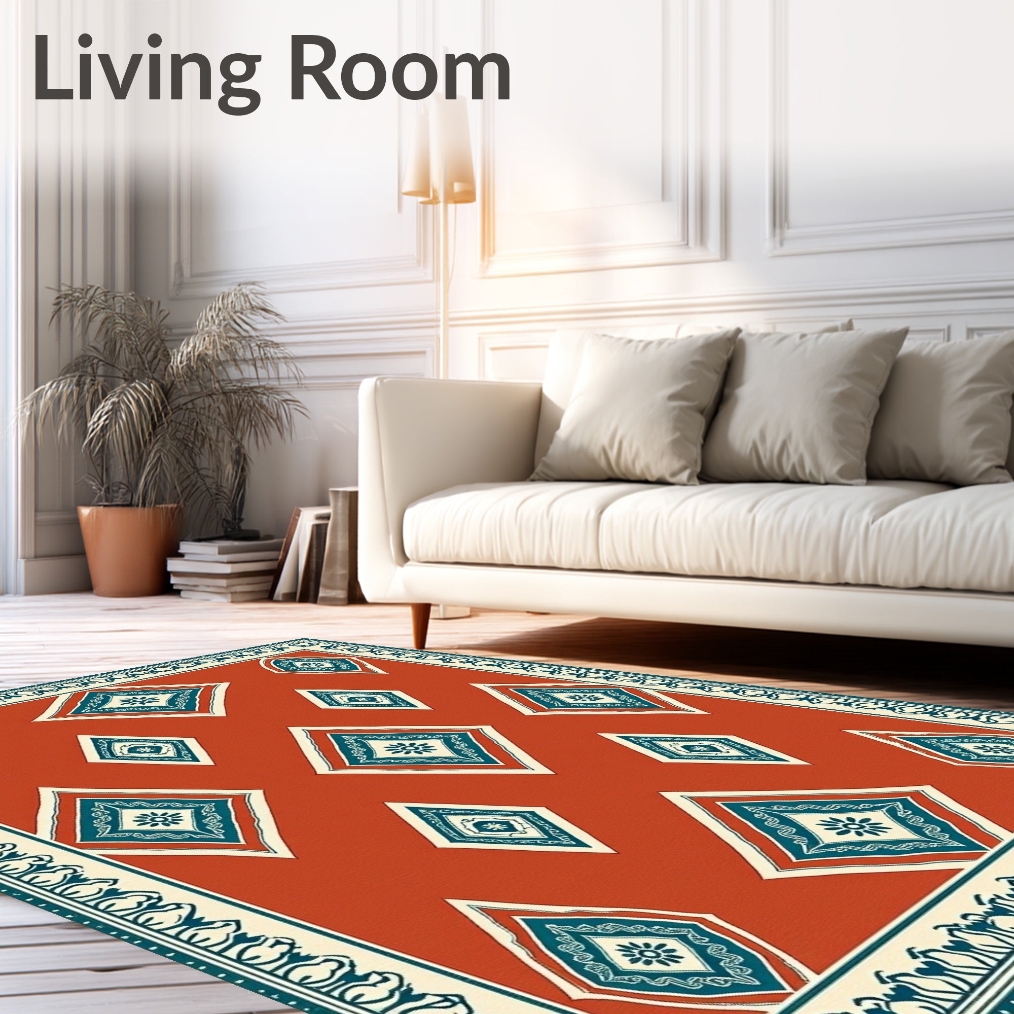 Terracotta Diamond Medallion Border Rug