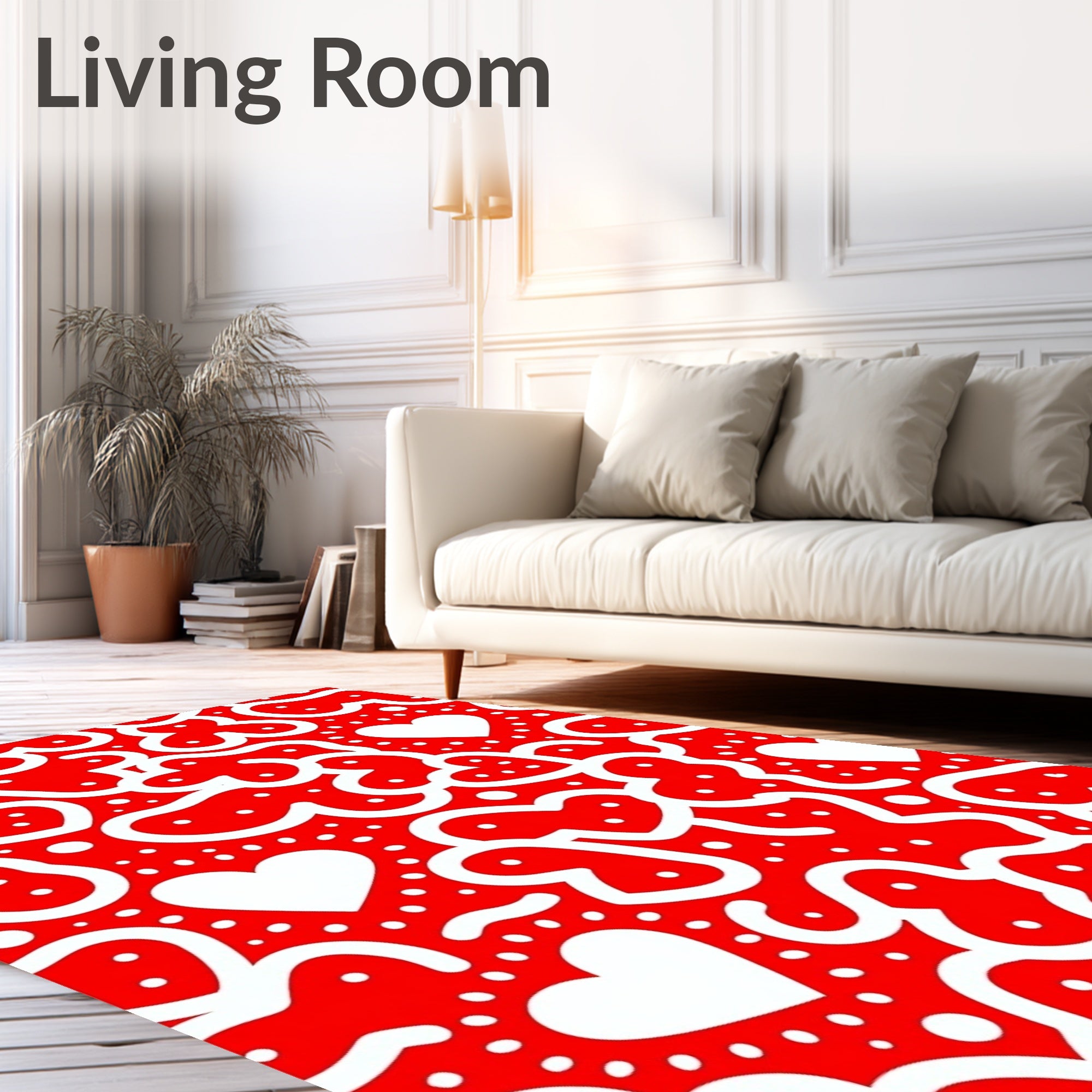 Bold Red White Heart Scatter Rug