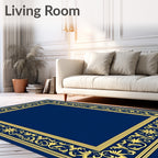 Regal Blue Golden Floral Border Rug