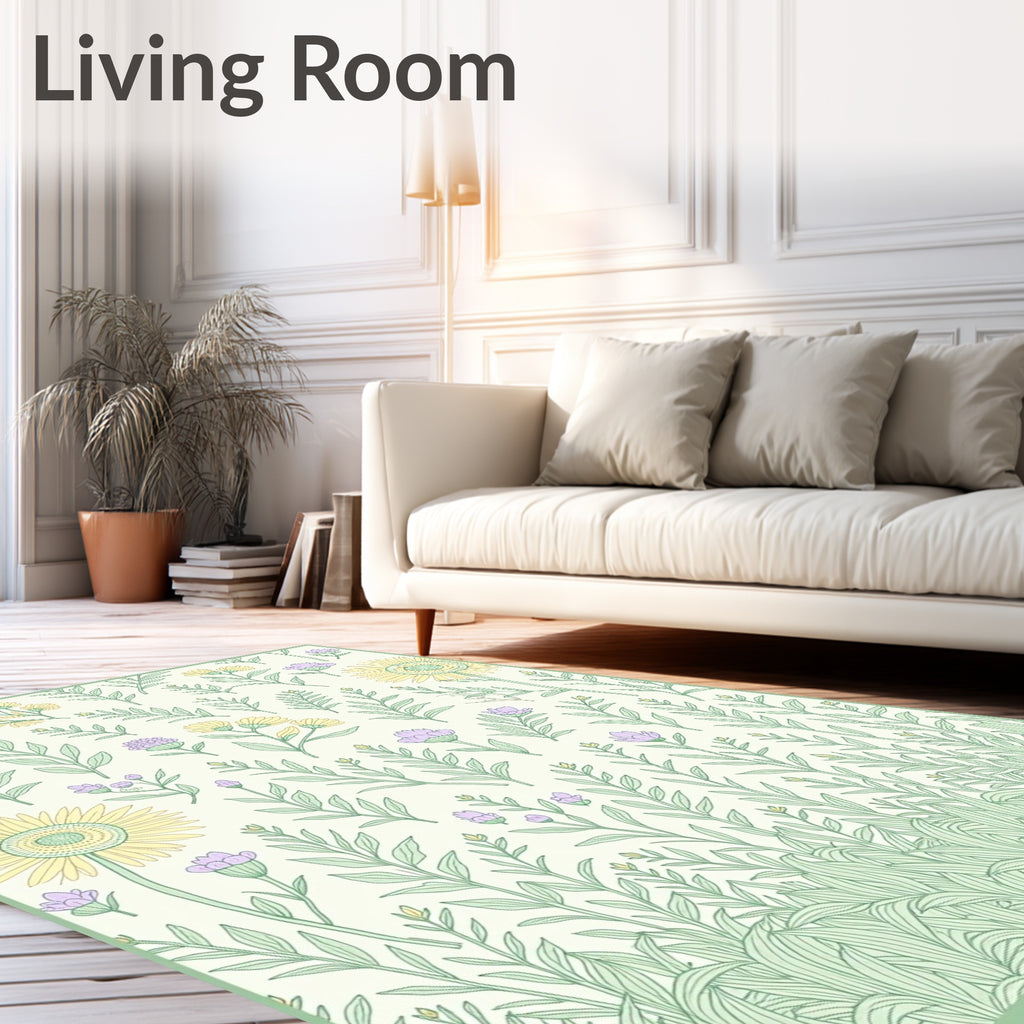Soft Yellow Purple Botanical Garden Rug
