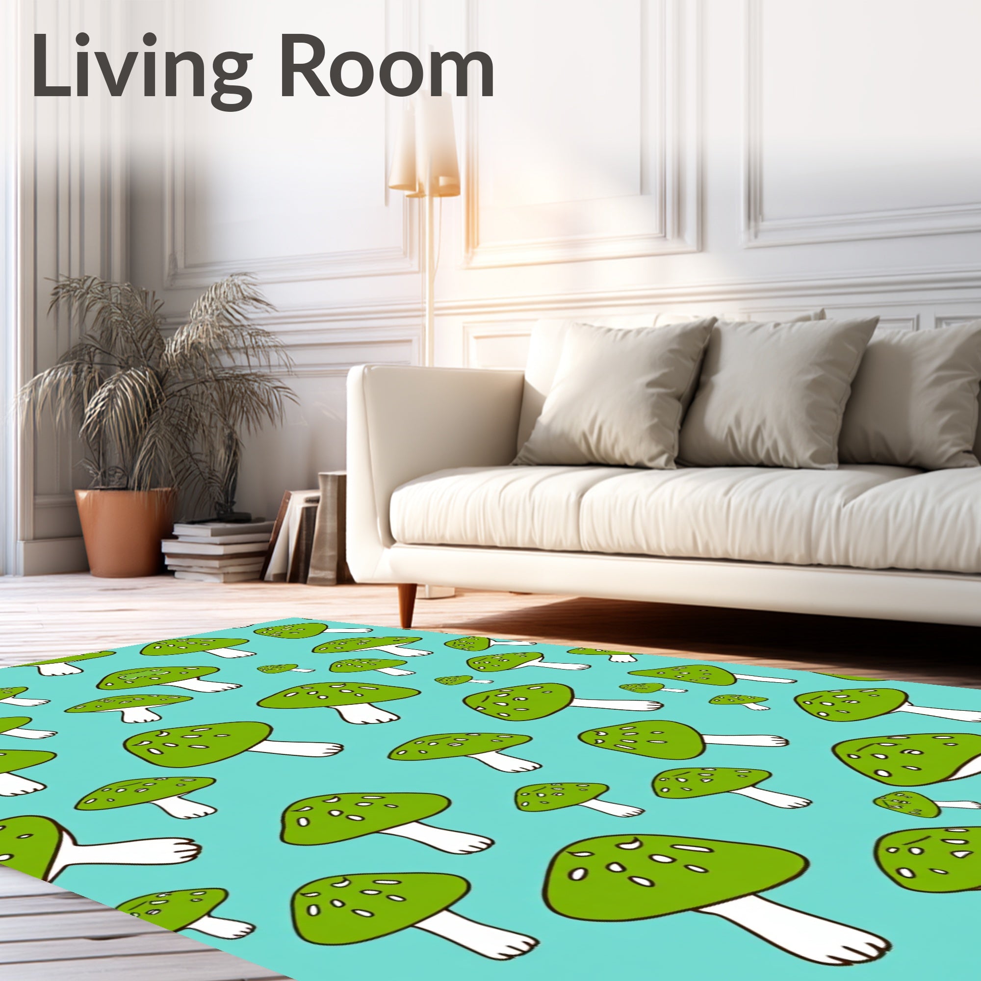 Green Mushroom Scatter Background Rug