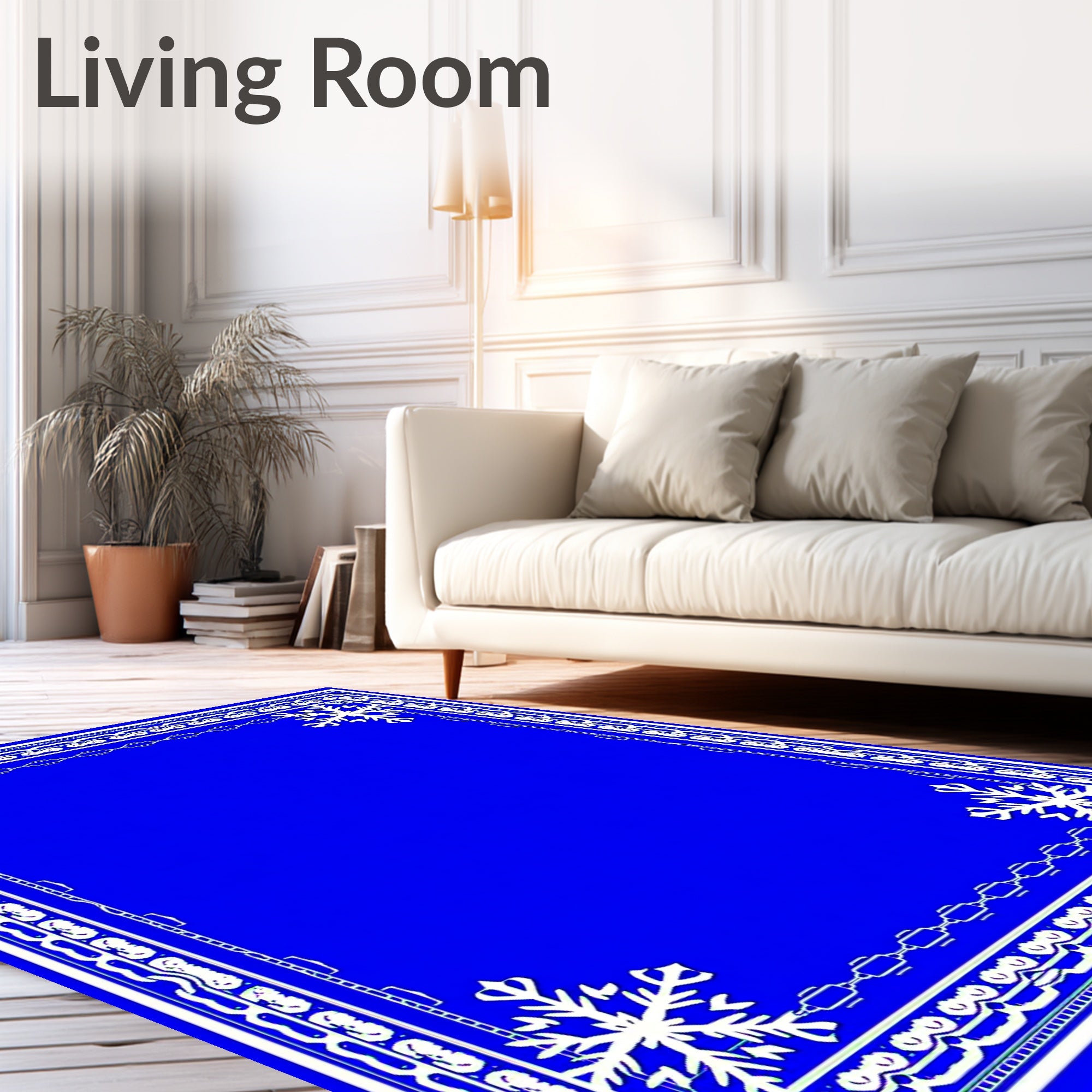 Winter Blue Snowflake Border Rug