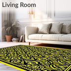 Vibrant Yellow Black Floral Scroll Rug