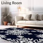 Black White Floral Medallion Square Rug