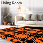 Orange Black Plaid Bat Graphic Rug