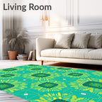Tech Circuit Teal Yellow Square Rug