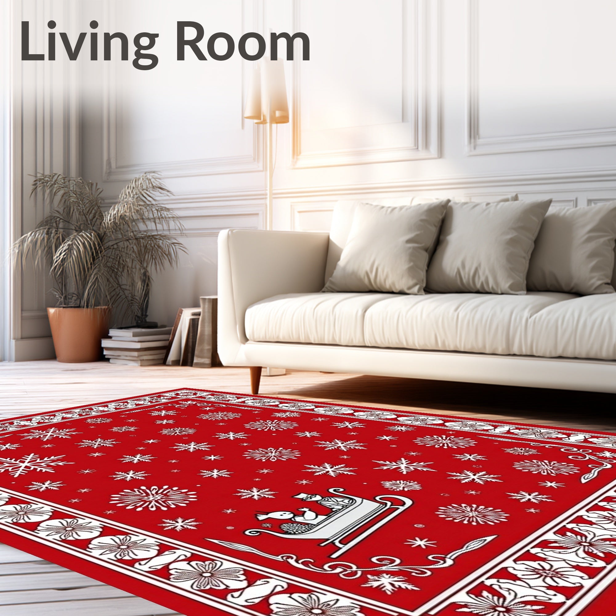 Red Snowflake Sleigh Ride Rug