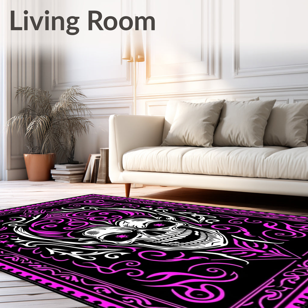 Gothic Pink Skull Tribal Swirl Rug