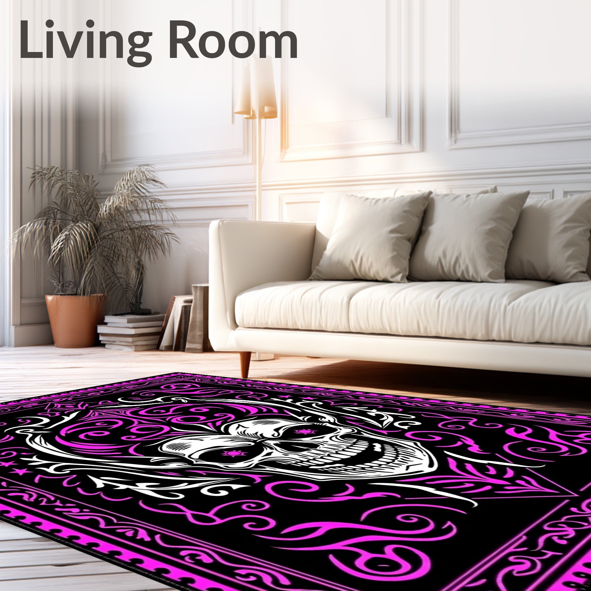 Gothic Pink Skull Tribal Swirl Rug
