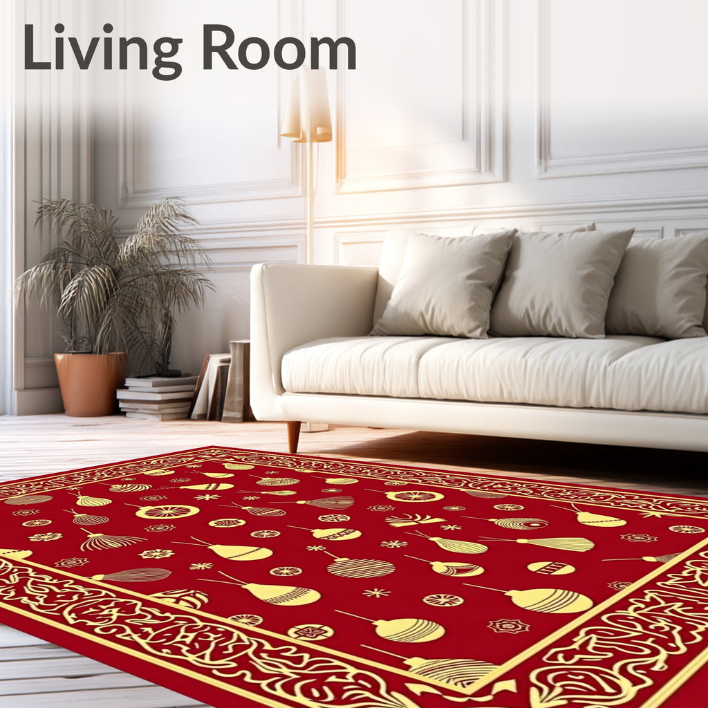 Crimson Gold Ornament Scatter Border Rug