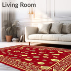 Crimson Gold Ornament Scatter Border Rug
