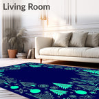Aqua Trees and Snowflakes Border Rug