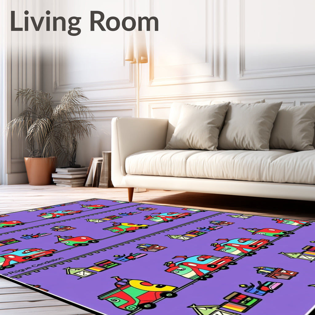Whimsical Red Green Vehicle Repeat Rug
