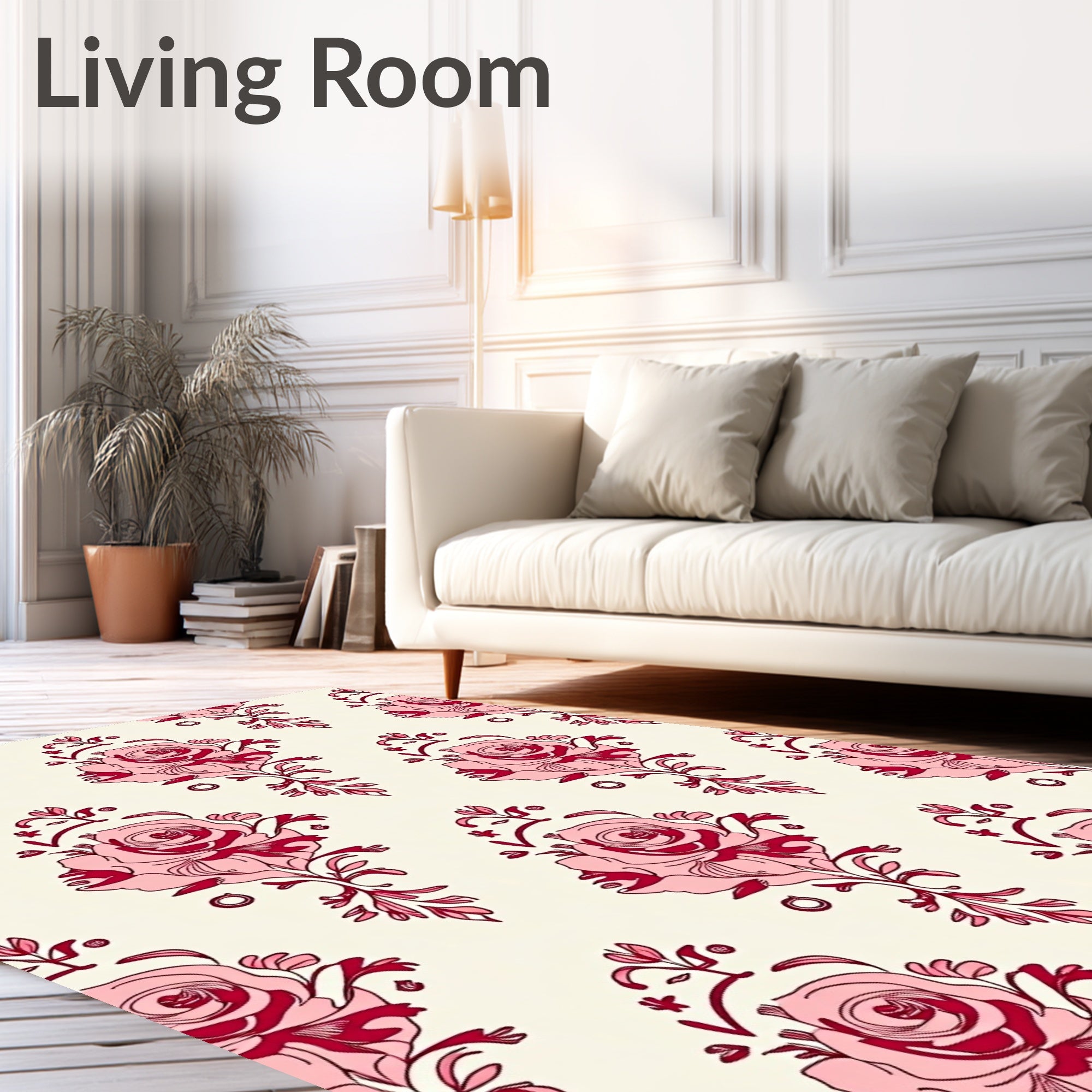 Classic Pink Rose Damask Collection Rug