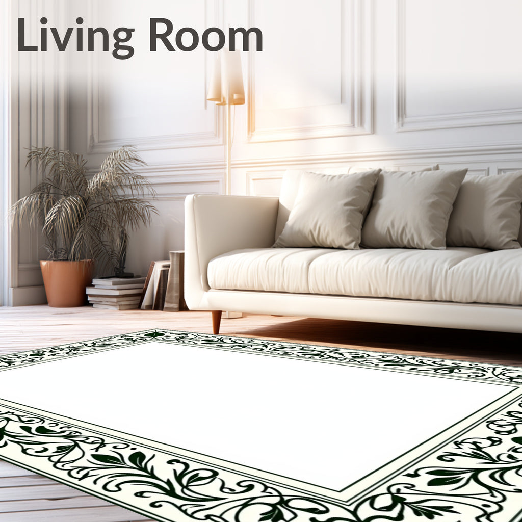 Off-White Green Floral Border Rug