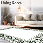 Off-White Green Floral Border Rug