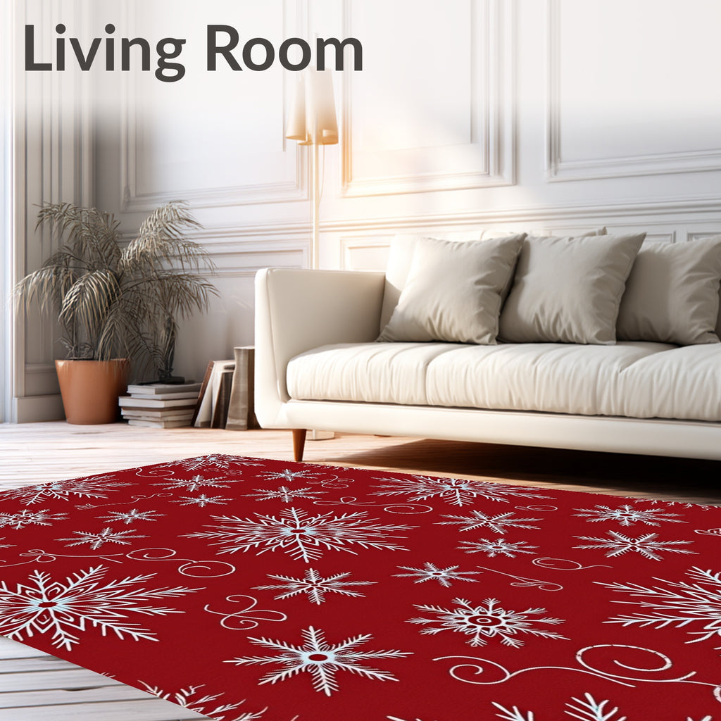 Red White Snowflake Holiday Cluster Rug
