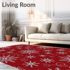 Red White Snowflake Holiday Cluster Rug