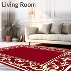 Deep Crimson Floral Scroll Border Rug