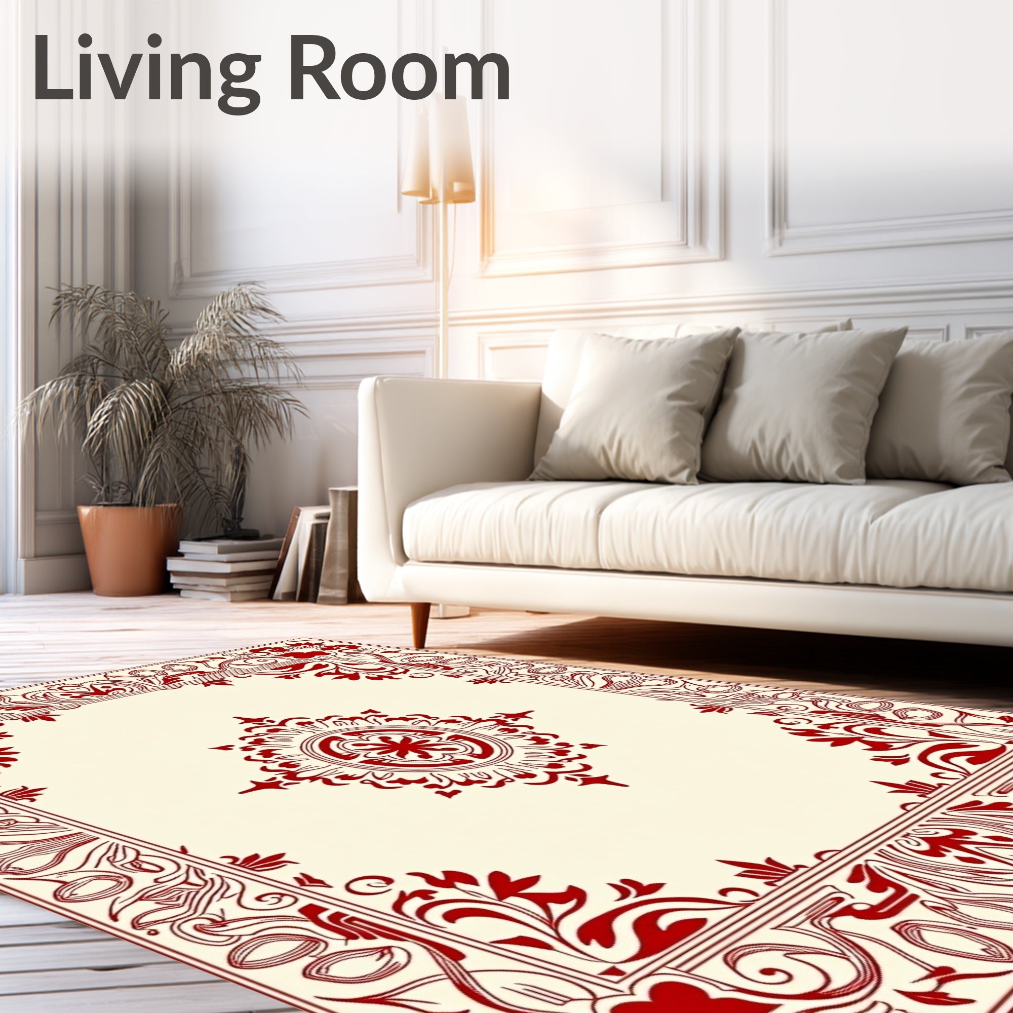 Ornate Red Floral Frame Medallion Rug