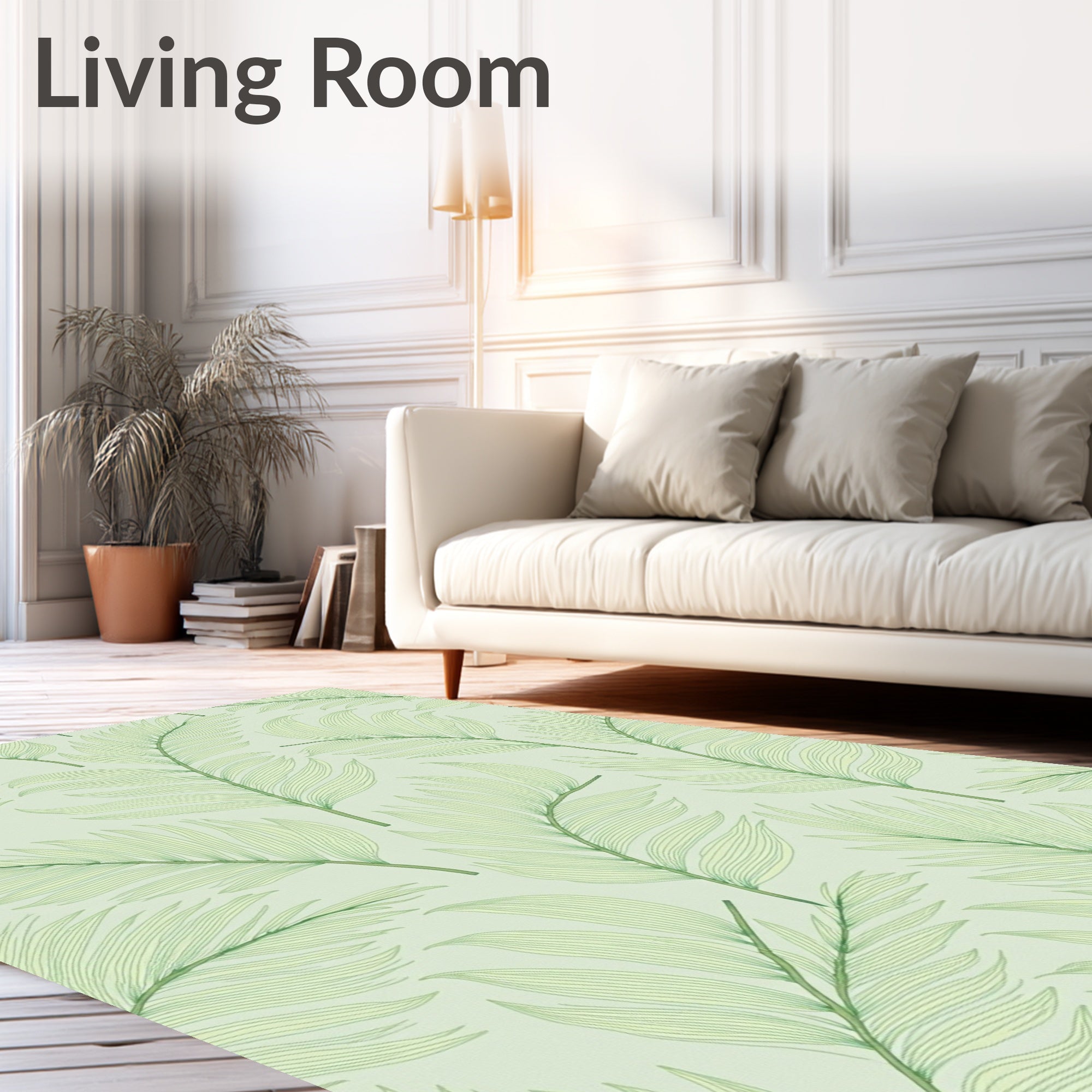 Soft Green Feathered Leafy Branches Rug