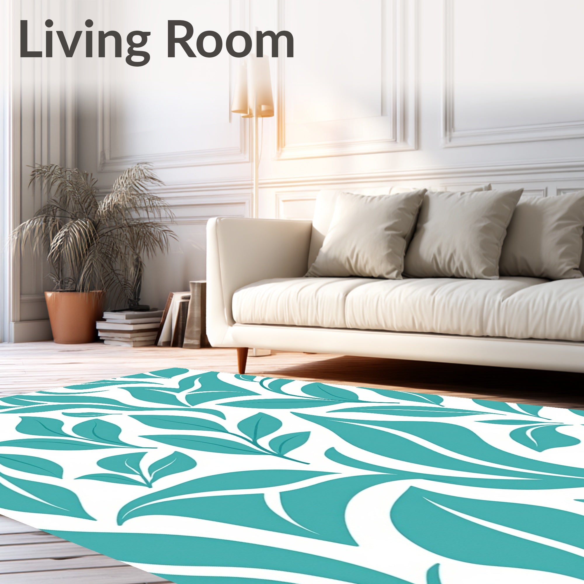 Lush Teal Leaves Abstract Foliage Rug