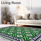 Emerald Green White Floral Lattice Rug