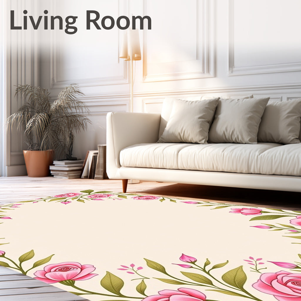 Pink Roses Vine Border Rug