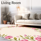 Pink Roses Vine Border Rug