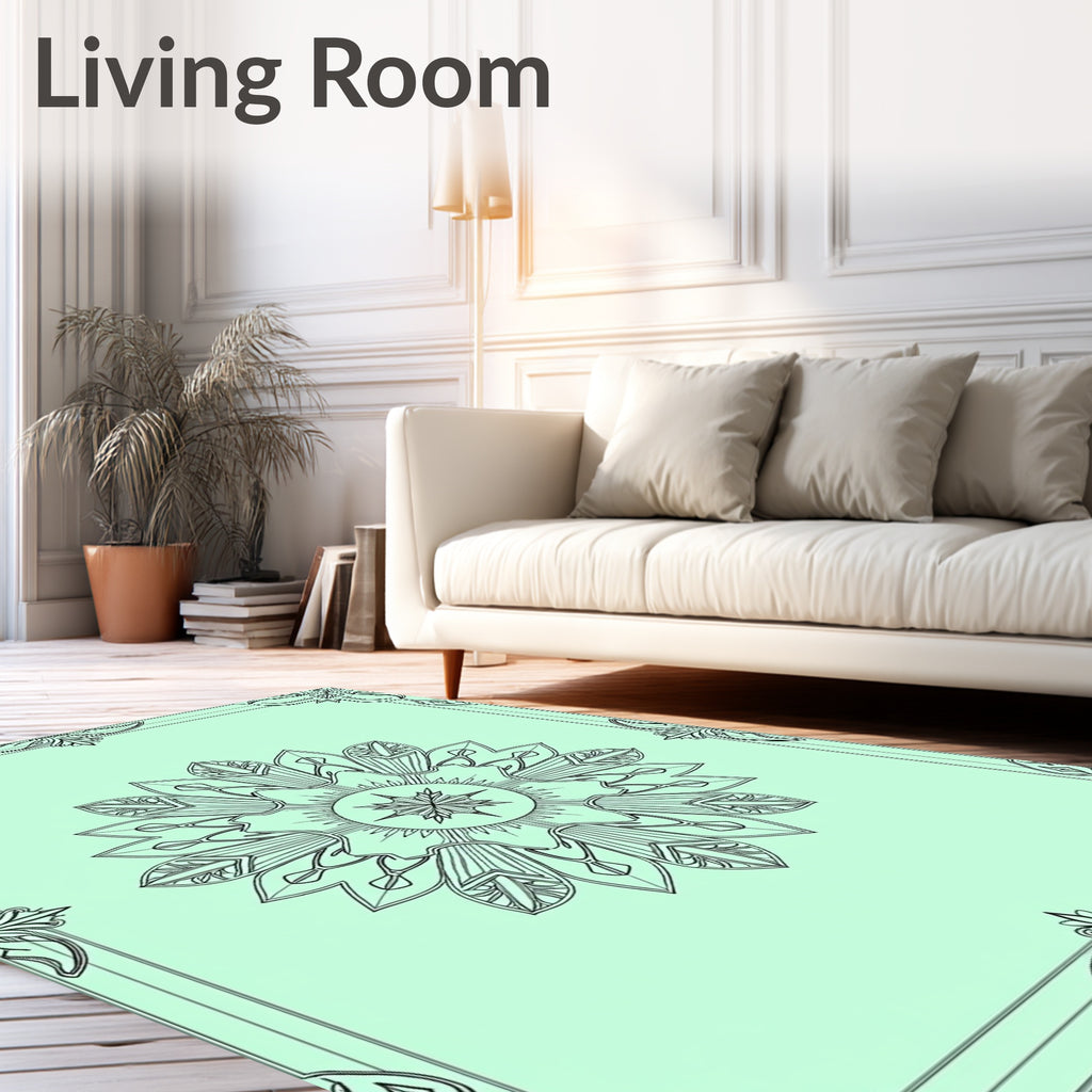 Ornate Mint Green Starburst Medallion Rug