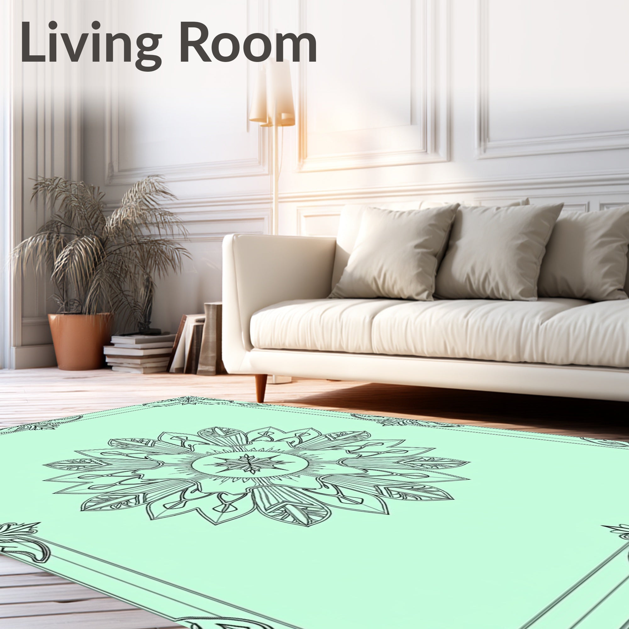 Ornate Mint Green Starburst Medallion Rug