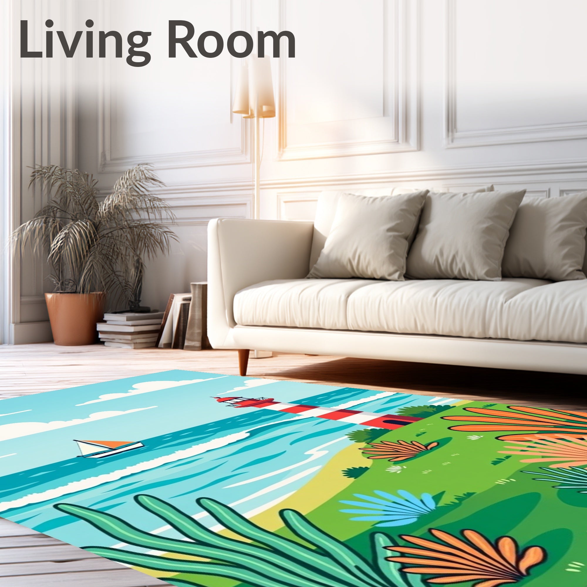 Coastal Lighthouse Sailboat Beach Scenes Rug