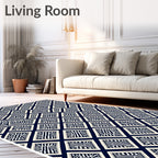 Navy White Diamond Lattice Abstract Rug