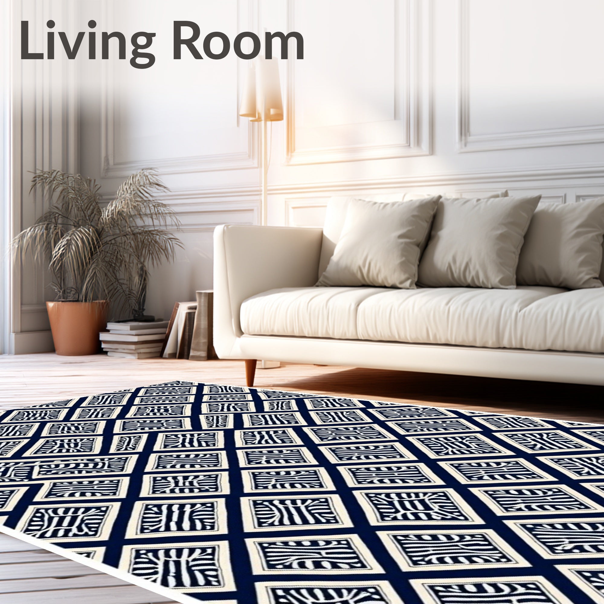 Navy White Diamond Lattice Abstract Rug