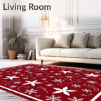 Crimson White Star Snowflake Swirl Accents Rug