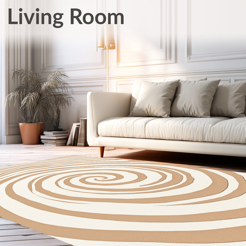 Cream Brown Swirl Ribbed Texture Rug