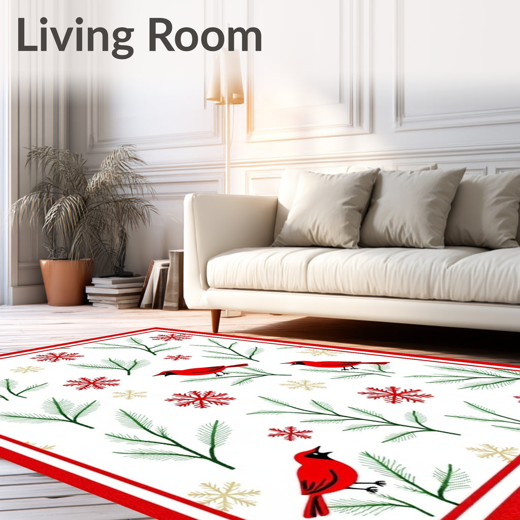 Red Cardinals With Snowy Branches Rug