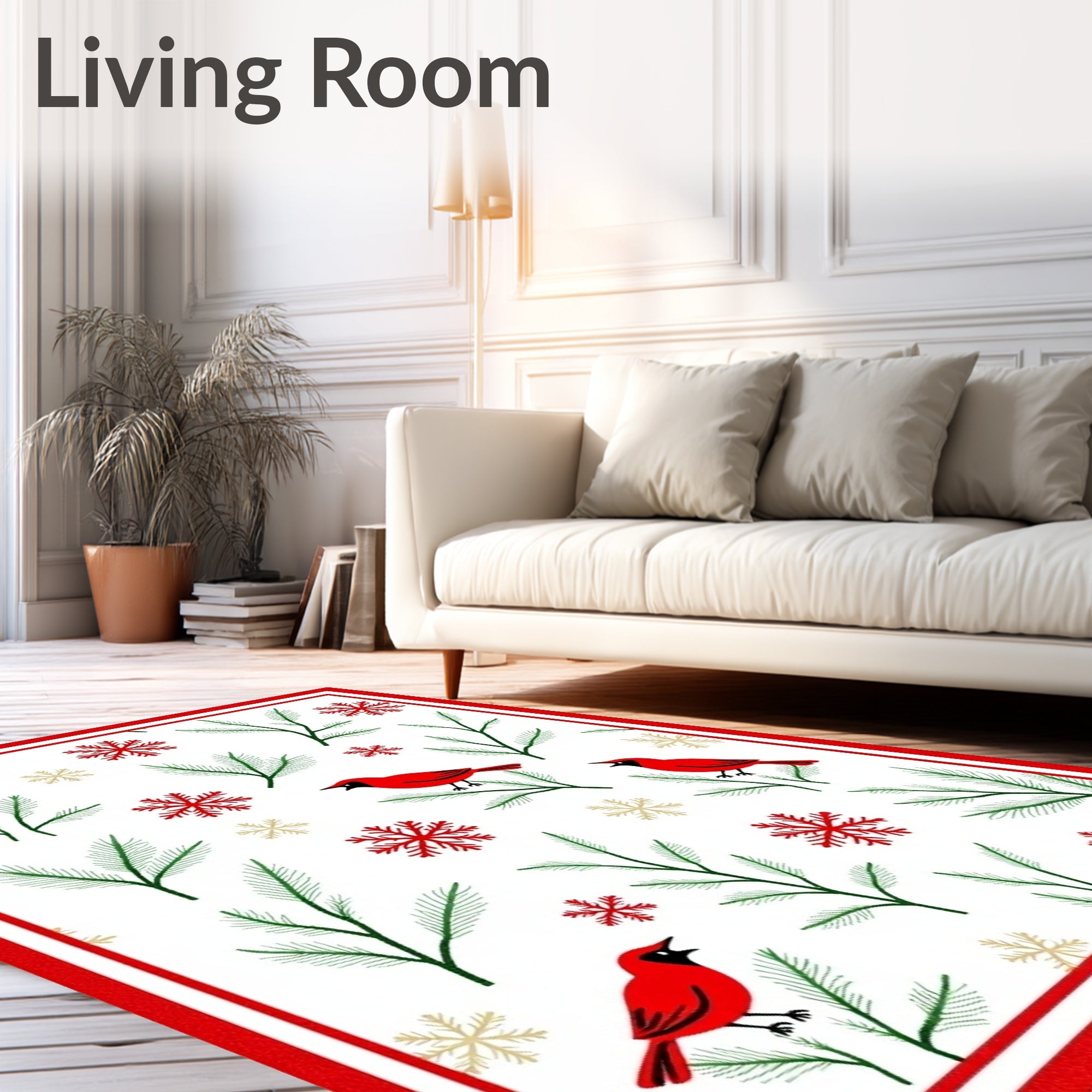 Red Cardinals With Snowy Branches Rug