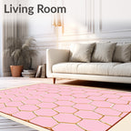 Pale Pink Gold Hexagon Contemporary Rug
