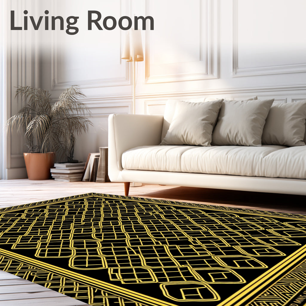 Golden Yellow Interlocking Geometric Frame Rug