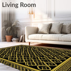 Golden Yellow Interlocking Geometric Frame Rug