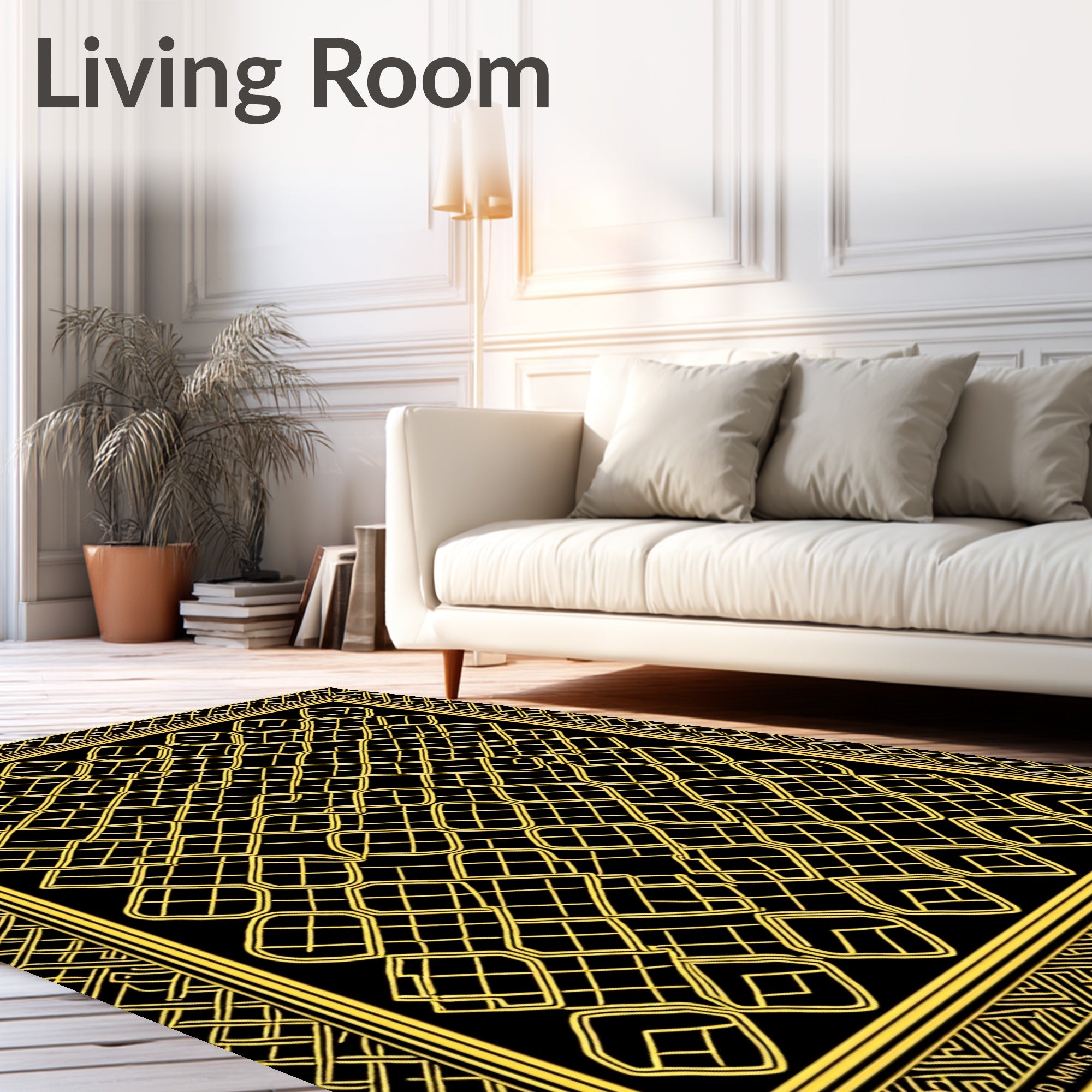 Golden Yellow Interlocking Geometric Frame Rug