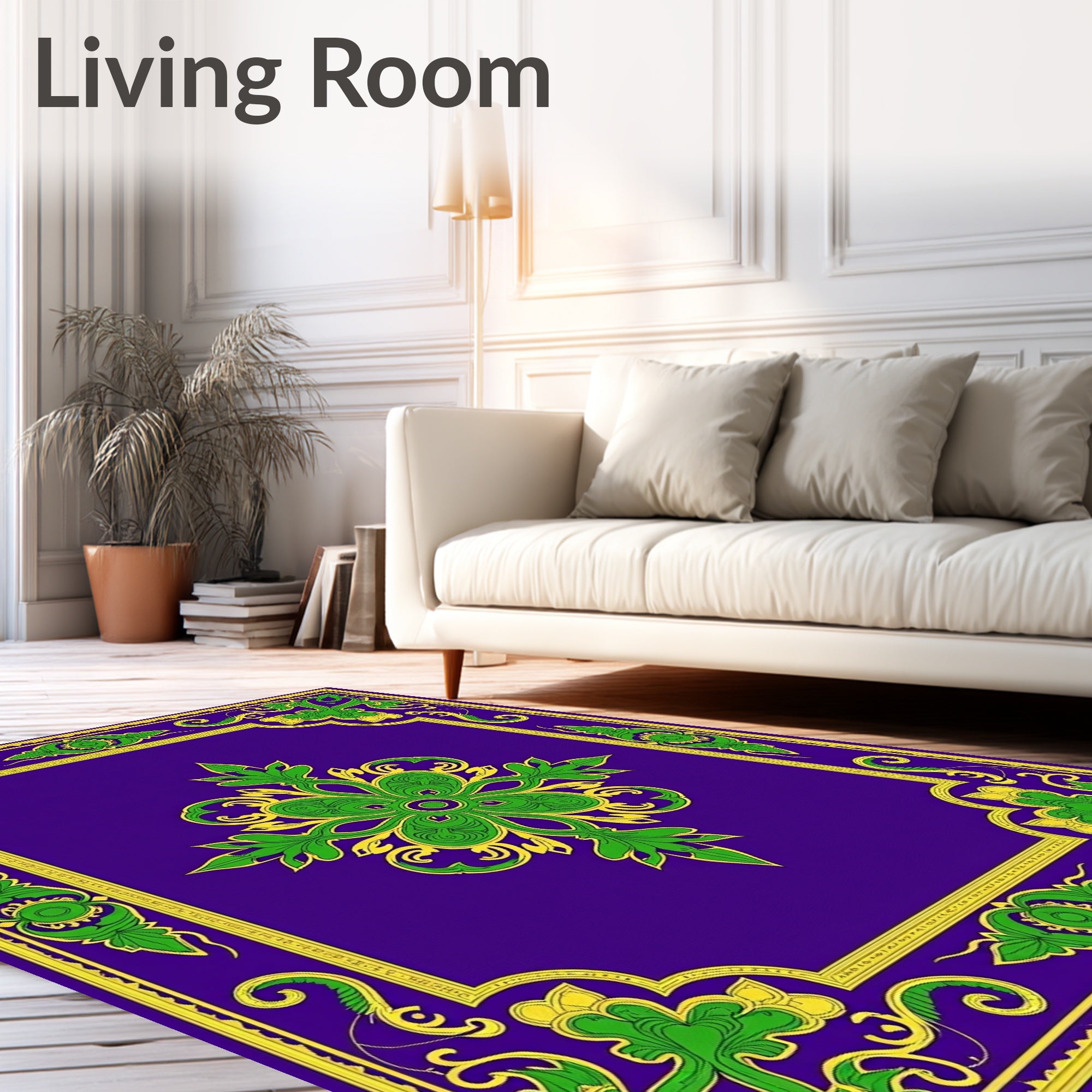 Grand Royal Purple Green Floral Scroll Rug