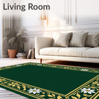 Elegant Green Golden Floral Border Rug