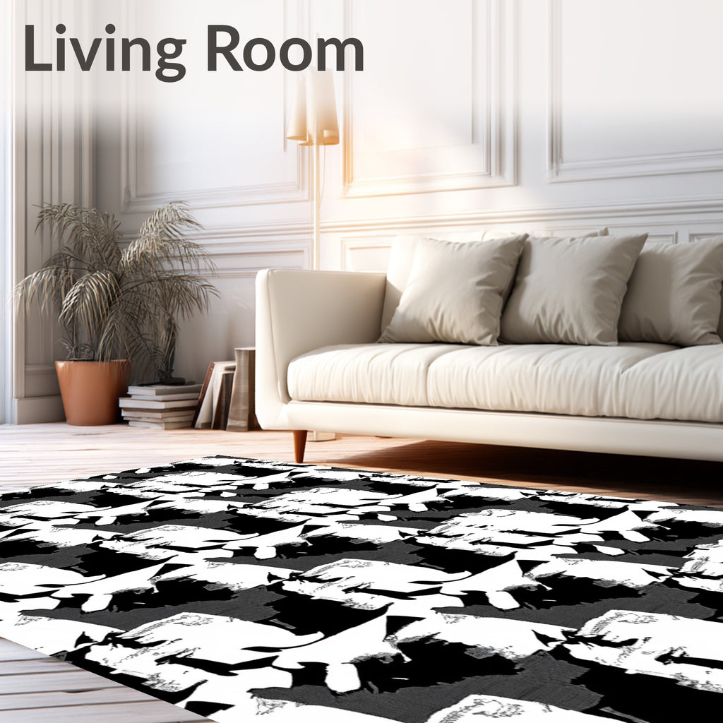 Abstract Black White Graphic Collage Rug