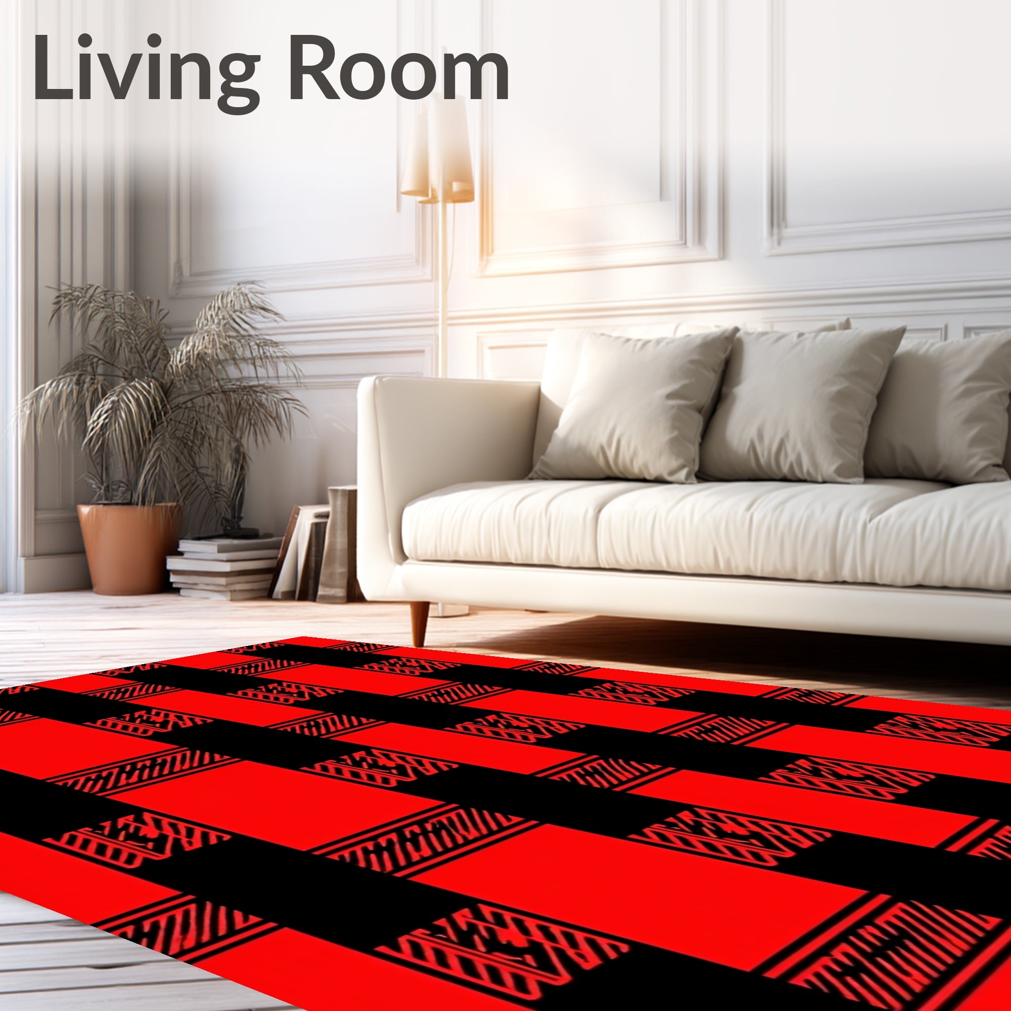 Red Black Buffalo Plaid Grid Rug
