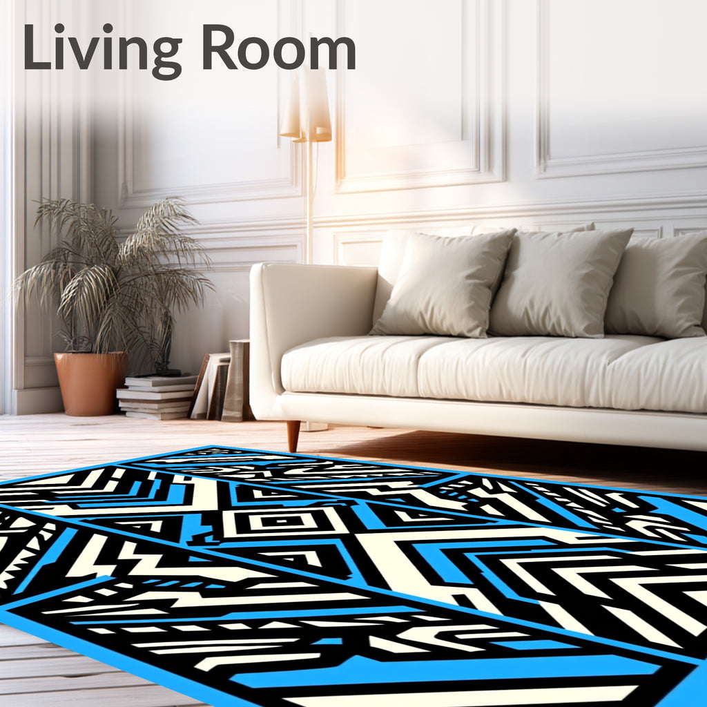 Bold Blue Ivory Geometric Blocks Rug